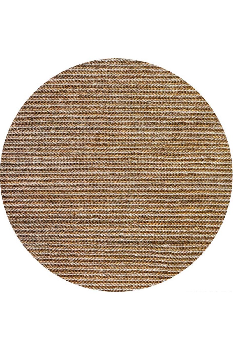 Frenda Home Hasır Görünümlü Pamuk Taban Dijital Baskılı Dekoratif Yuvarlak Halı Vizon 