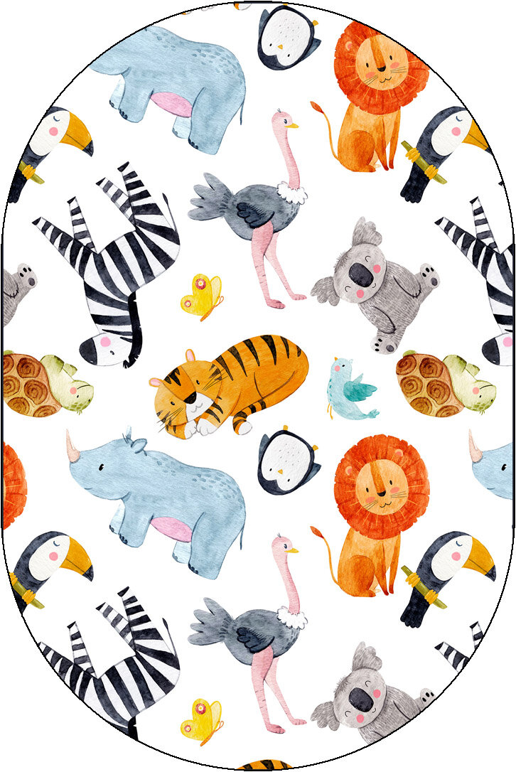 Frenda Home Hayvanlar Alemi Desenli Pamuk Taban Baskılı Anaokulu ve Oval Kreş Halısı 