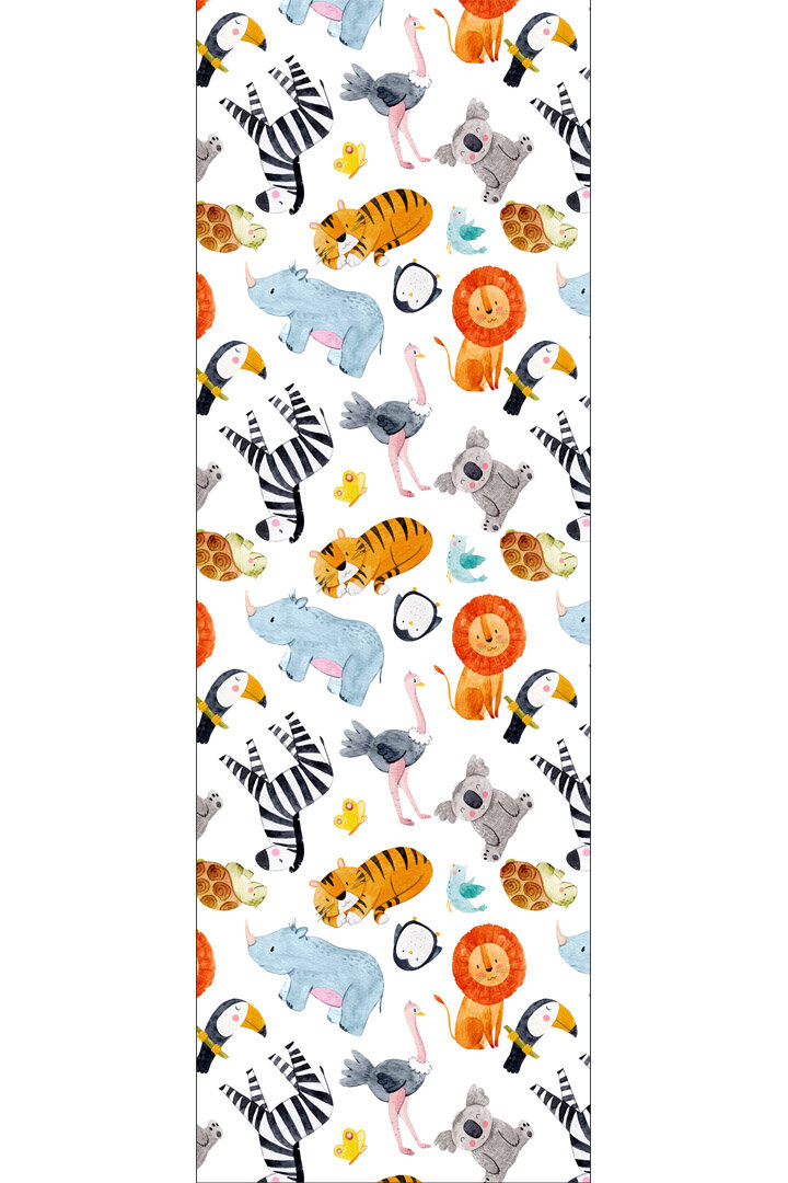 Frenda Home Hayvanlar Alemi Desenli Pamuk Taban Baskılı Anaokulu ve Özel Ölçü Yolluk Kreş Halısı 