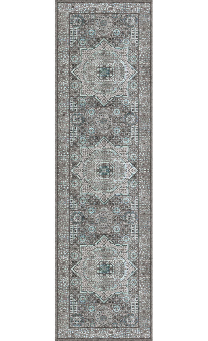 Frenda Home Kesme Yolluk Vintage Desen Pamuk Taban Baskılı Yıkanabilir Gri Halı - Frenda (1)