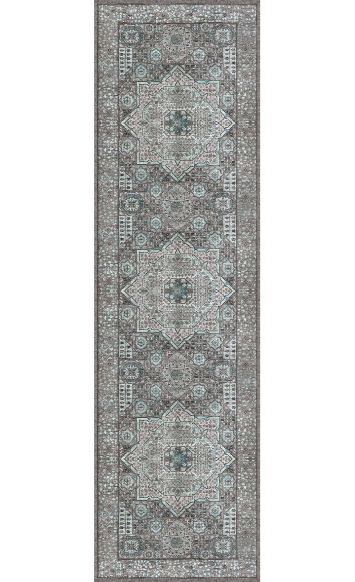 Frenda Home Kesme Yolluk Vintage Desen Pamuk Taban Baskılı Yıkanabilir Gri Halı - 2