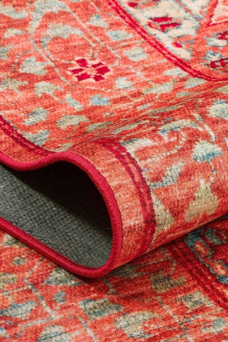 Frenda Home Kesme Yolluk Vintage Desen Pamuk Taban Baskılı Yıkanabilir Halı - 3