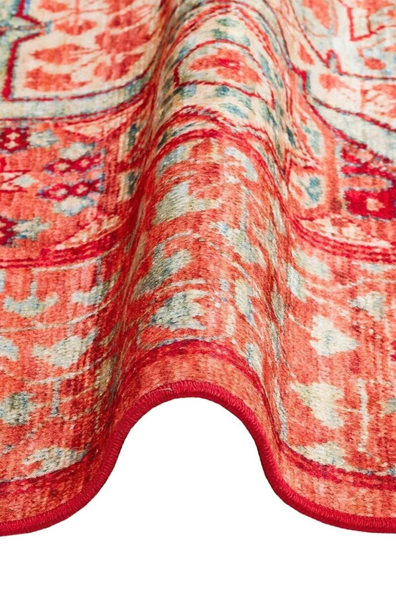 Frenda Home Kesme Yolluk Vintage Desen Pamuk Taban Baskılı Yıkanabilir Halı - 4