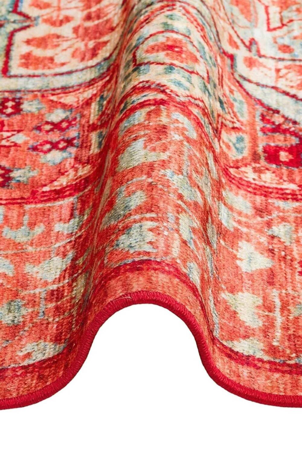 Frenda Home Kesme Yolluk Vintage Desen Pamuk Taban Baskılı Yıkanabilir Halı - 4