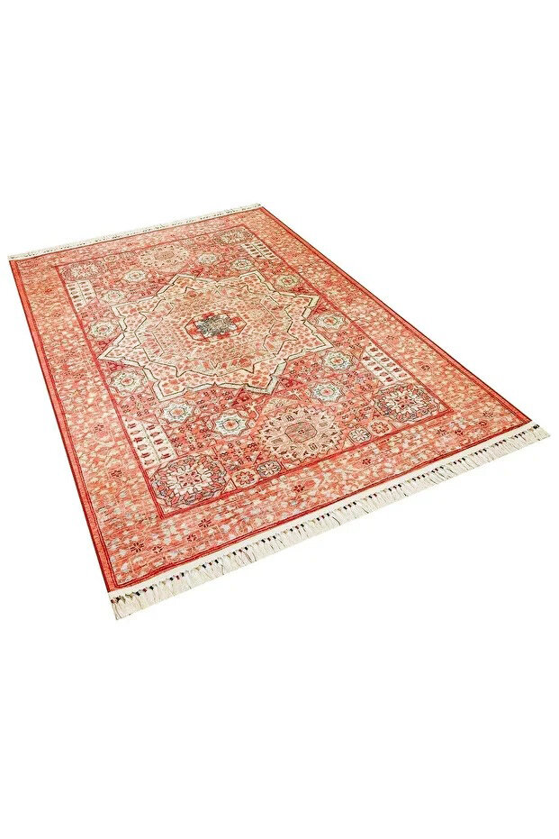 Frenda Home Kesme Yolluk Vintage Desen Pamuk Taban Baskılı Yıkanabilir Halı - 5