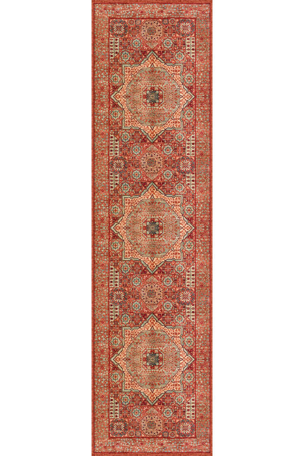 Frenda Home Kesme Yolluk Vintage Desen Pamuk Taban Baskılı Yıkanabilir Halı - 2