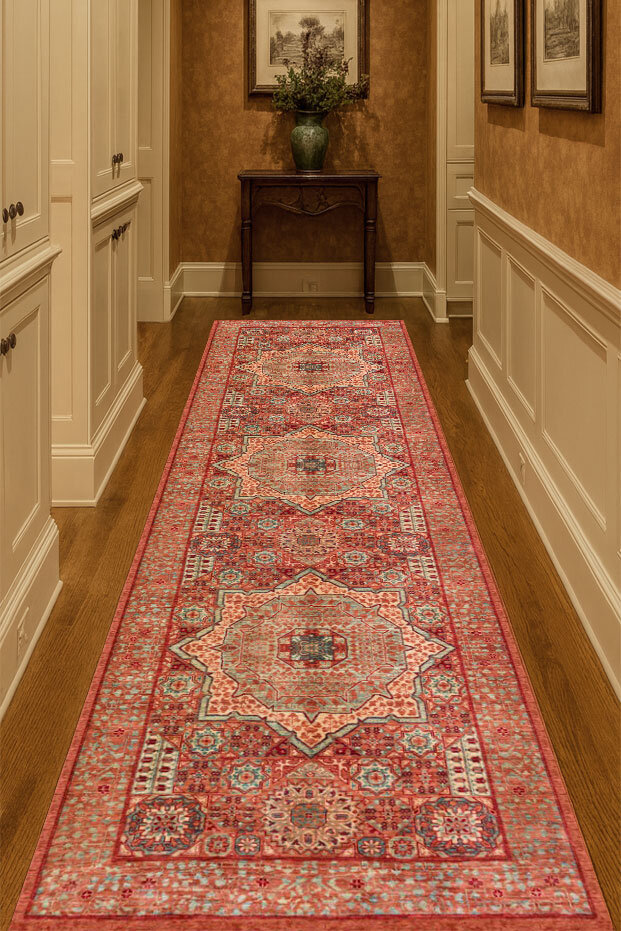 Frenda Home Kesme Yolluk Vintage Desen Pamuk Taban Baskılı Yıkanabilir Halı - Frenda