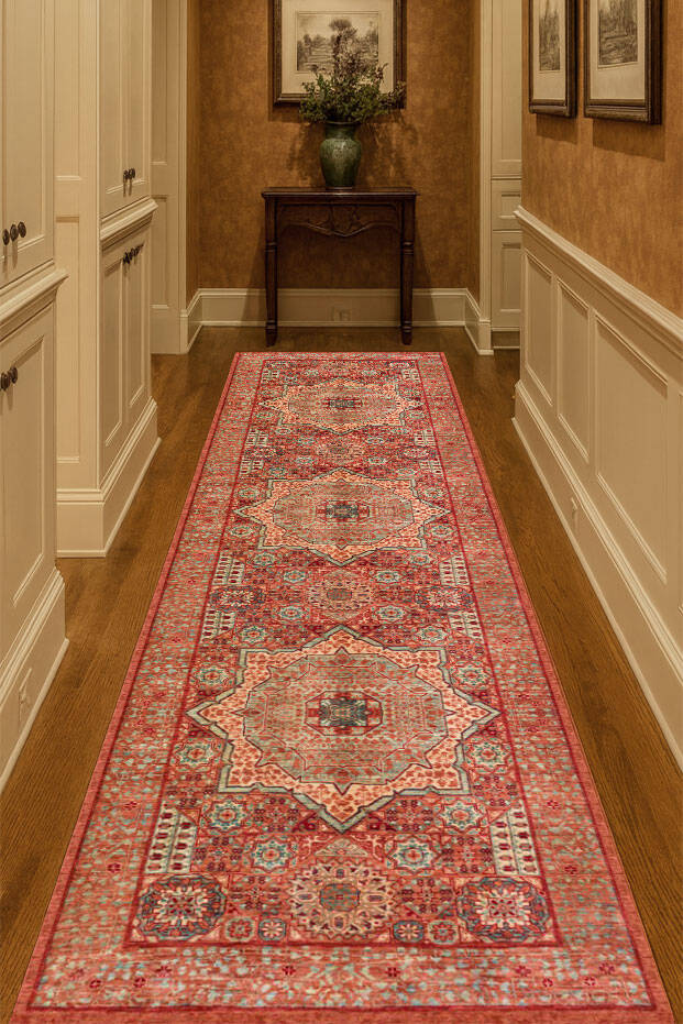 Frenda Home Kesme Yolluk Vintage Desen Pamuk Taban Baskılı Yıkanabilir Halı - 1