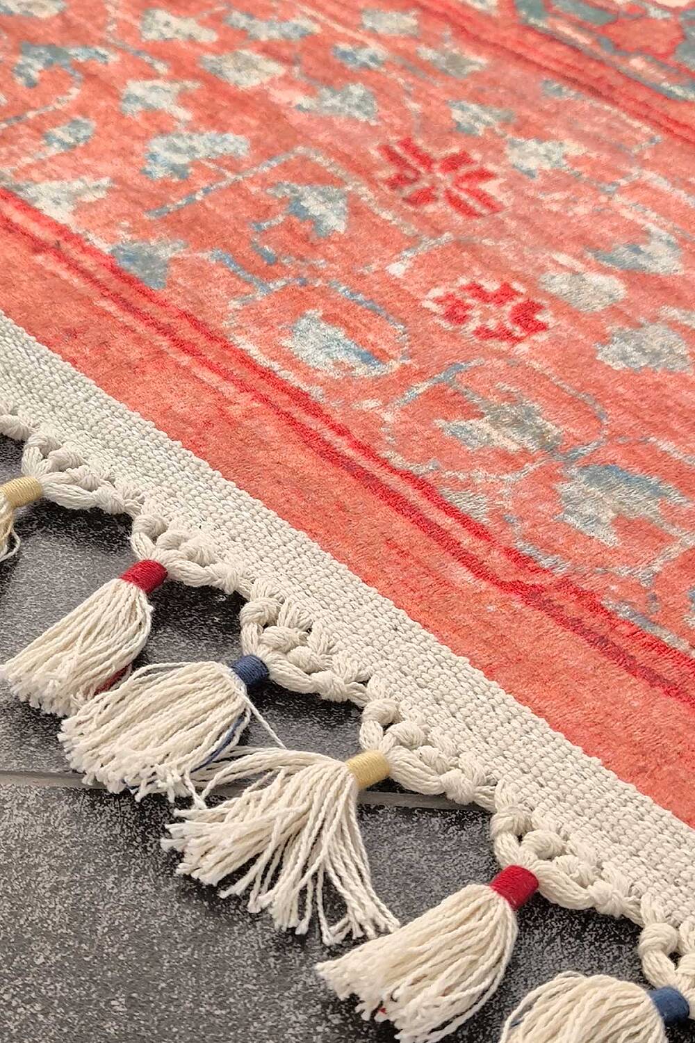 Frenda Home Kesme Yolluk Vintage Desen Pamuk Taban Baskılı Yıkanabilir Halı - 5