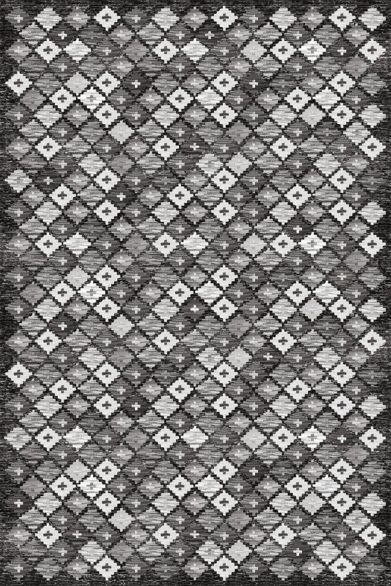 Frenda Home Kilim Desen Pamuk Taban Baskılı Halı Gri - Frenda