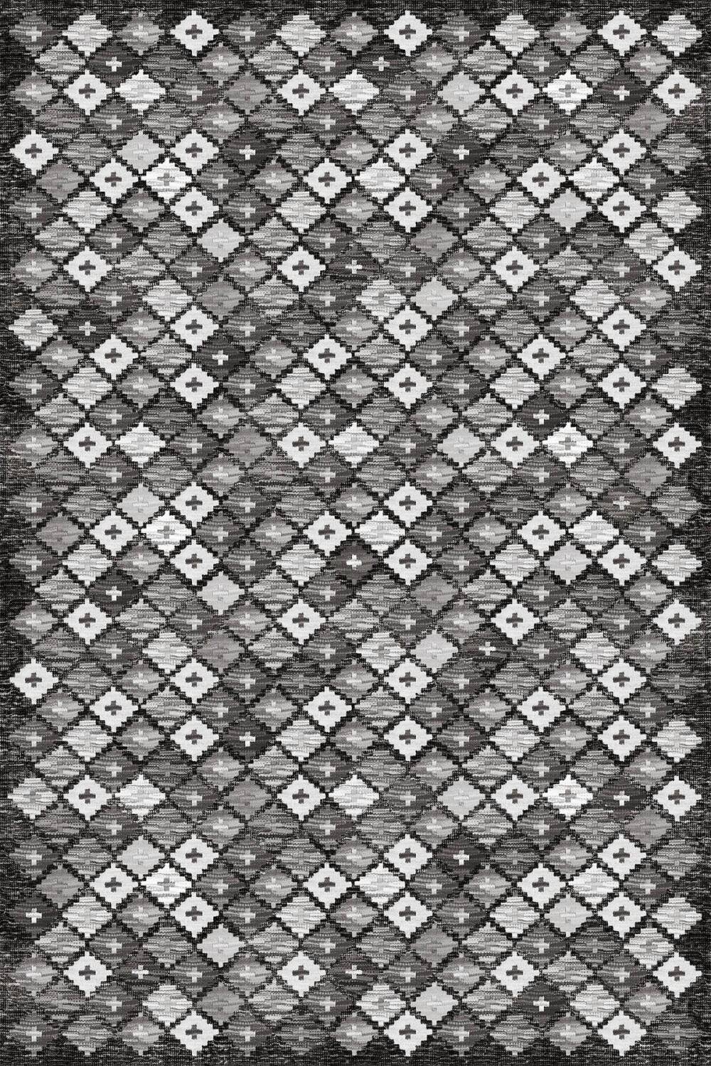 Frenda Home Kilim Desen Pamuk Taban Baskılı Halı Gri - 1