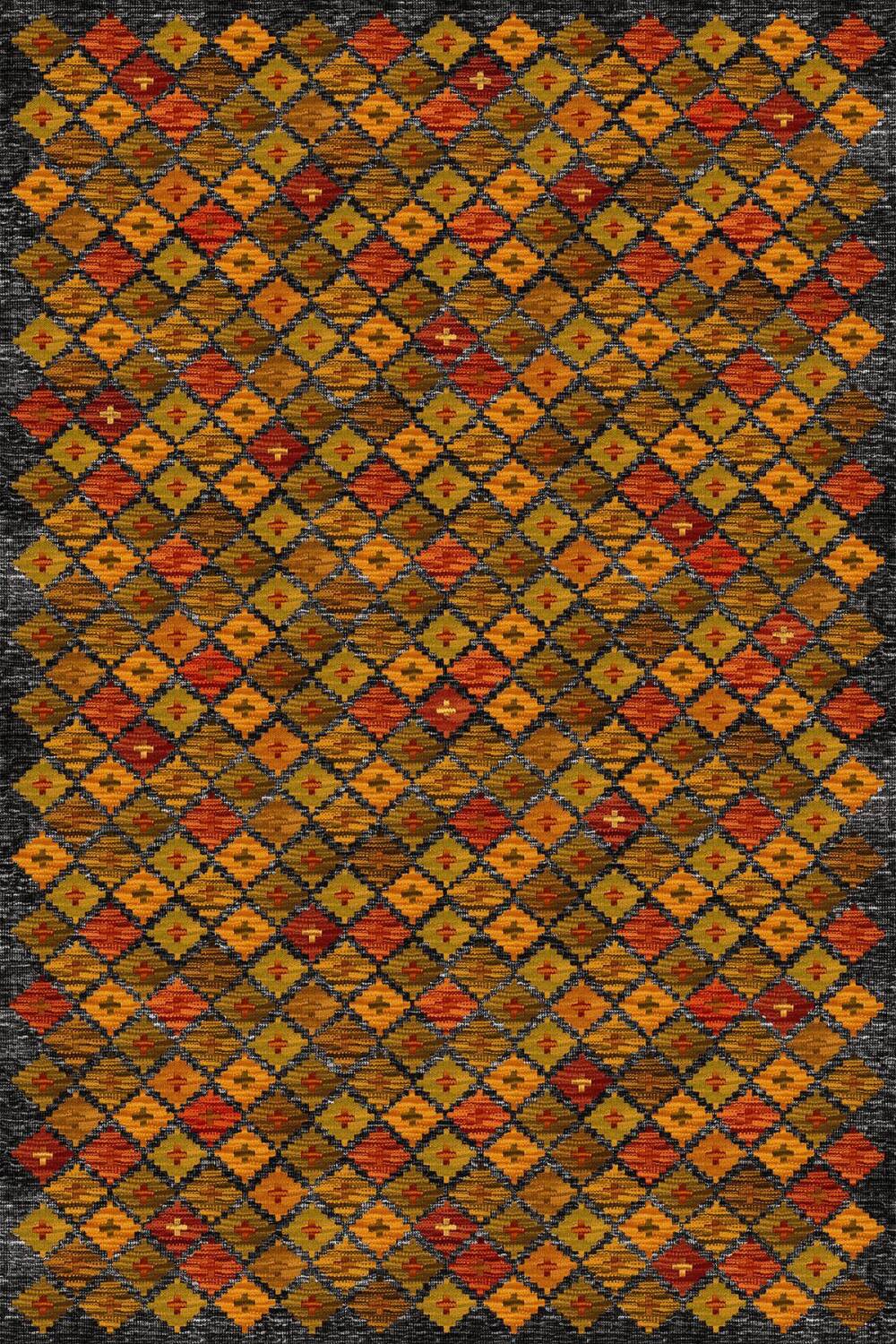 Frenda Home Kilim Desen Pamuk Taban Baskılı Halı Kiremit - 1
