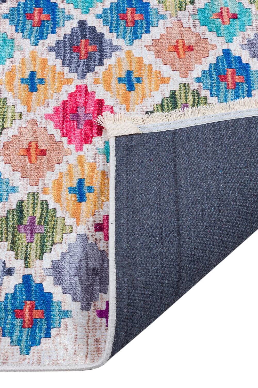 Frenda Home Kilim Desen Pamuk Taban Baskılı Halı Krem - 5
