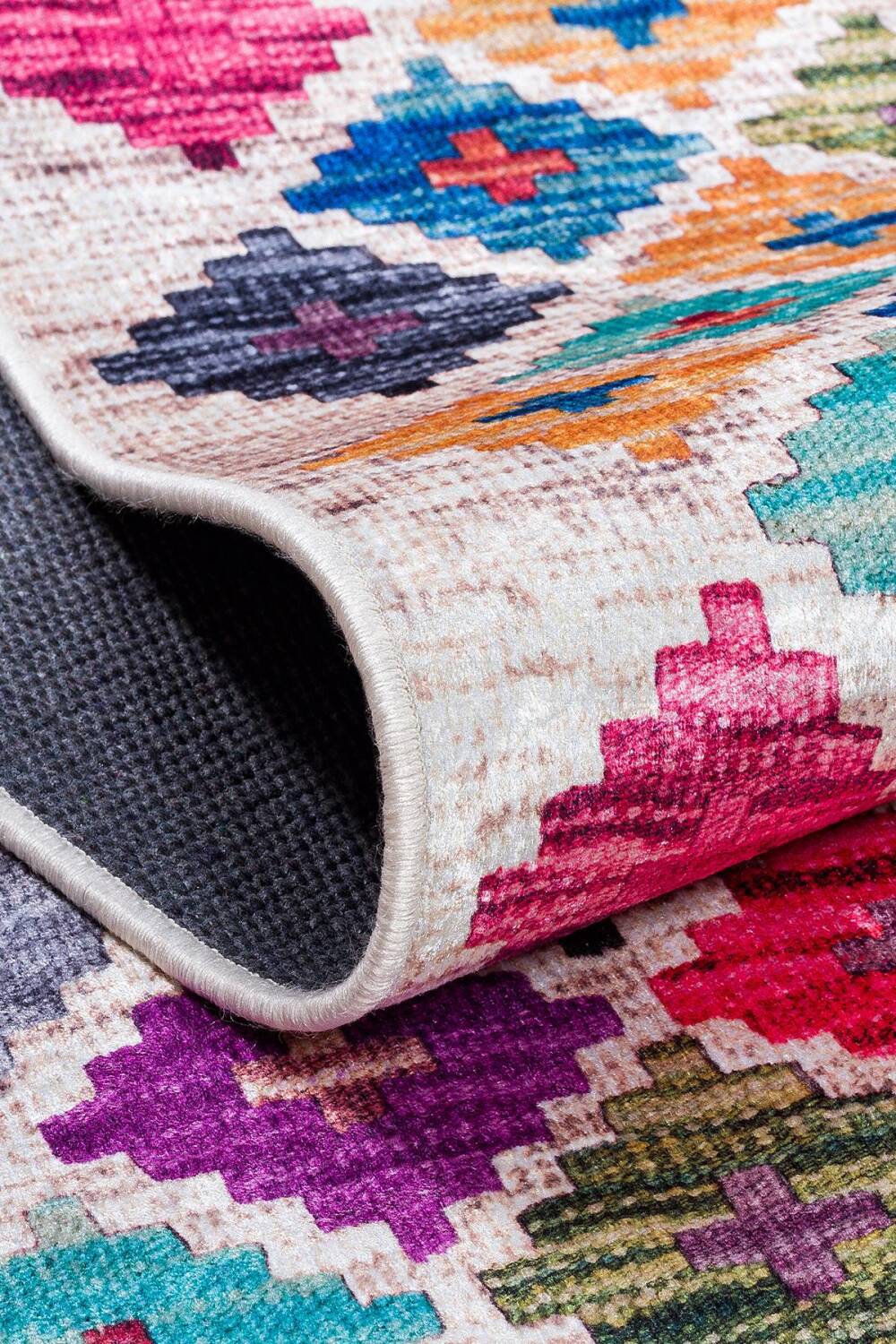 Frenda Home Kilim Desen Pamuk Taban Baskılı Halı Krem - 4