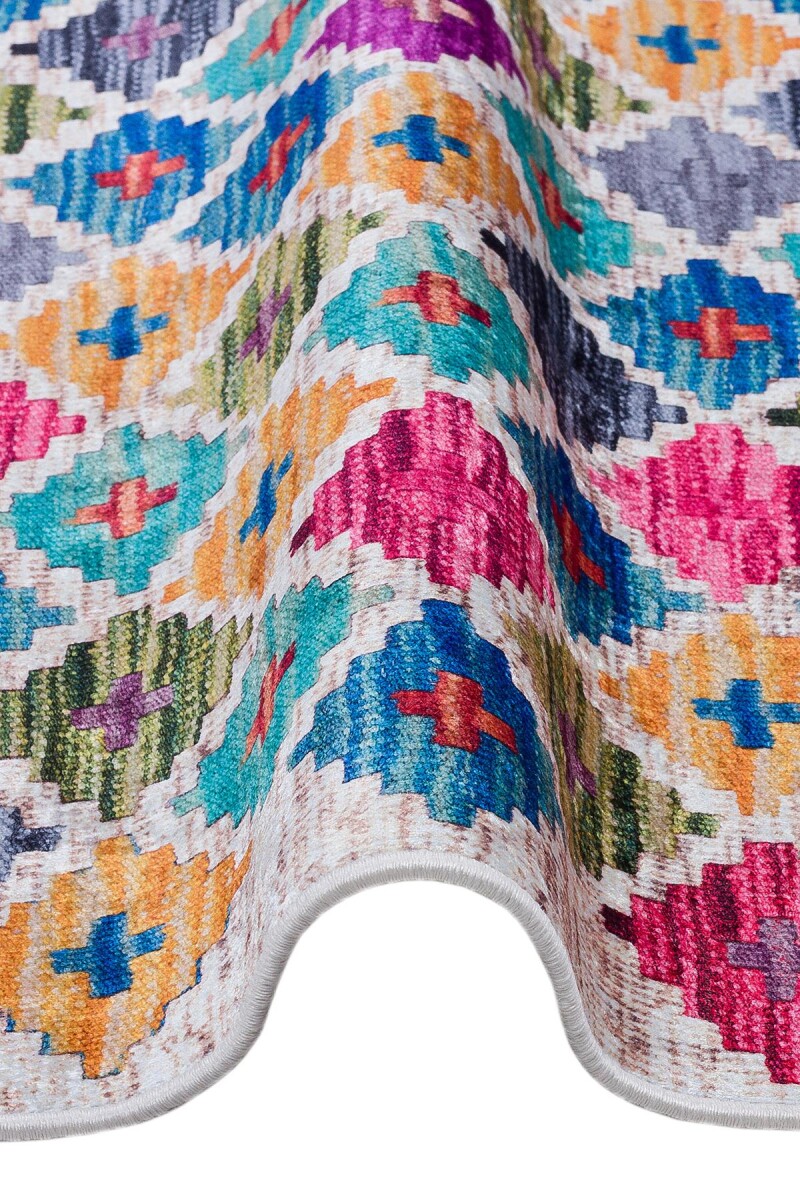 Frenda Home Kilim Desen Pamuk Taban Baskılı Halı Krem - 3