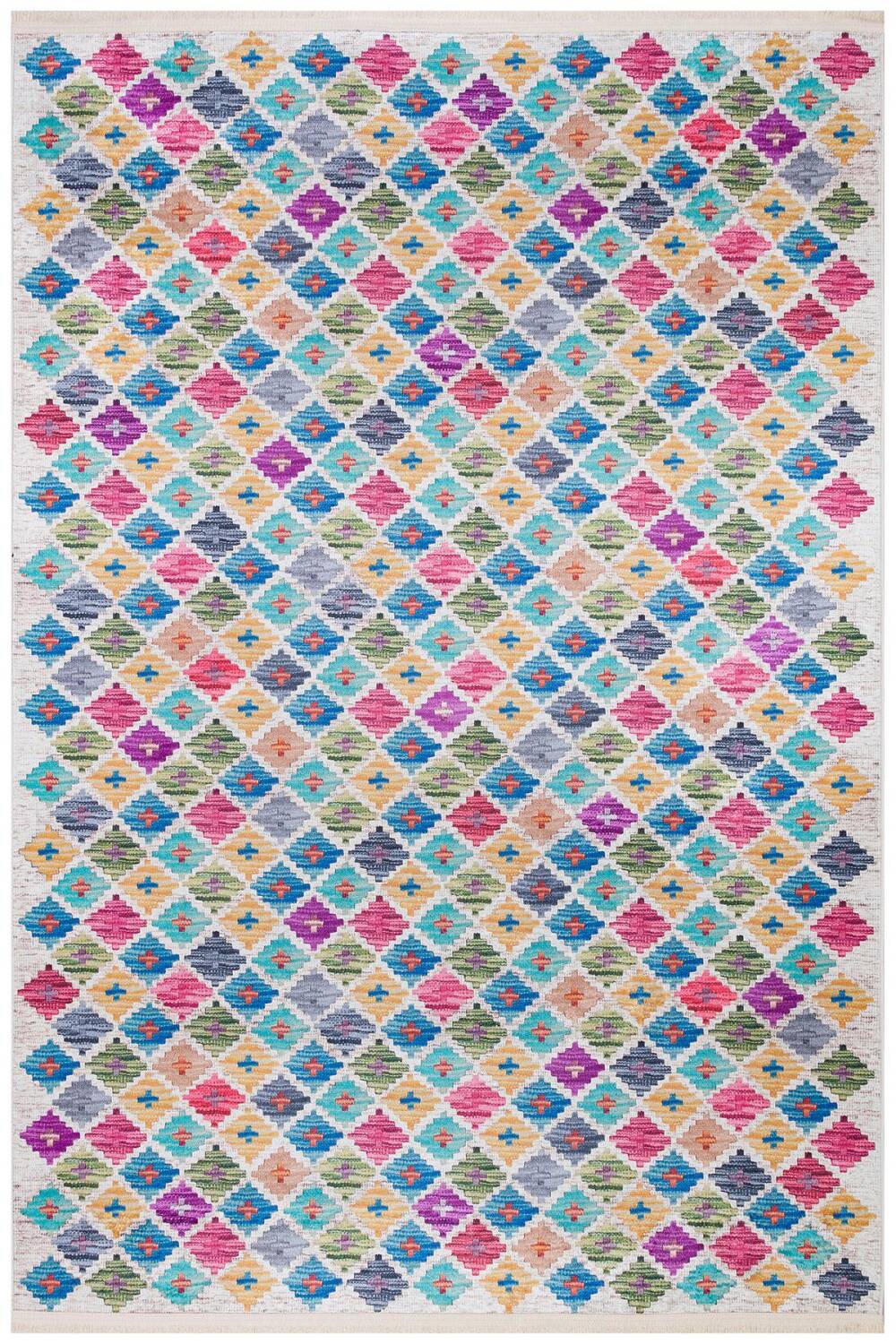 Frenda Home Kilim Desen Pamuk Taban Baskılı Halı Krem - 1