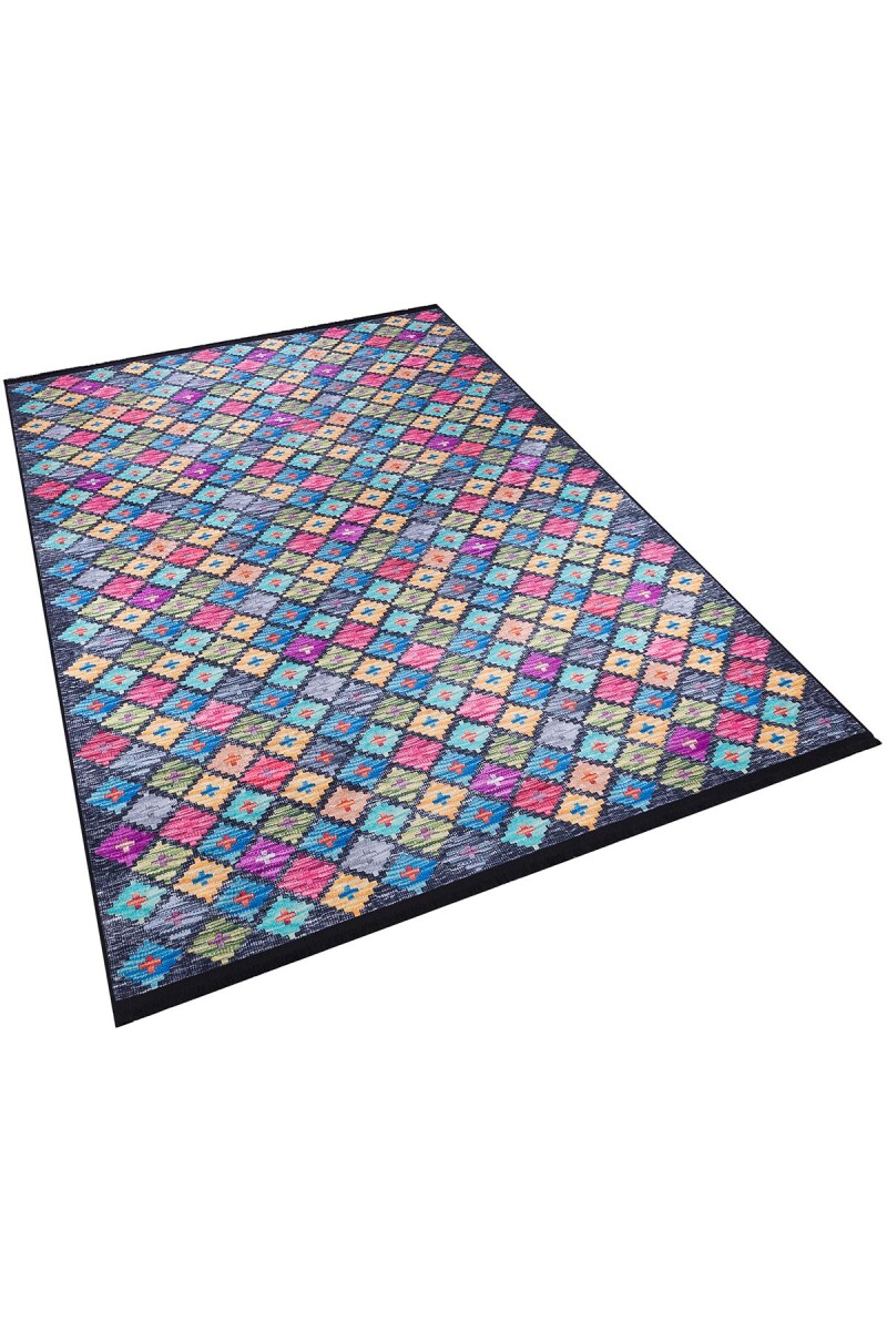 Frenda Home Kilim Desen Pamuk Taban Baskılı Halı Siyah - 2