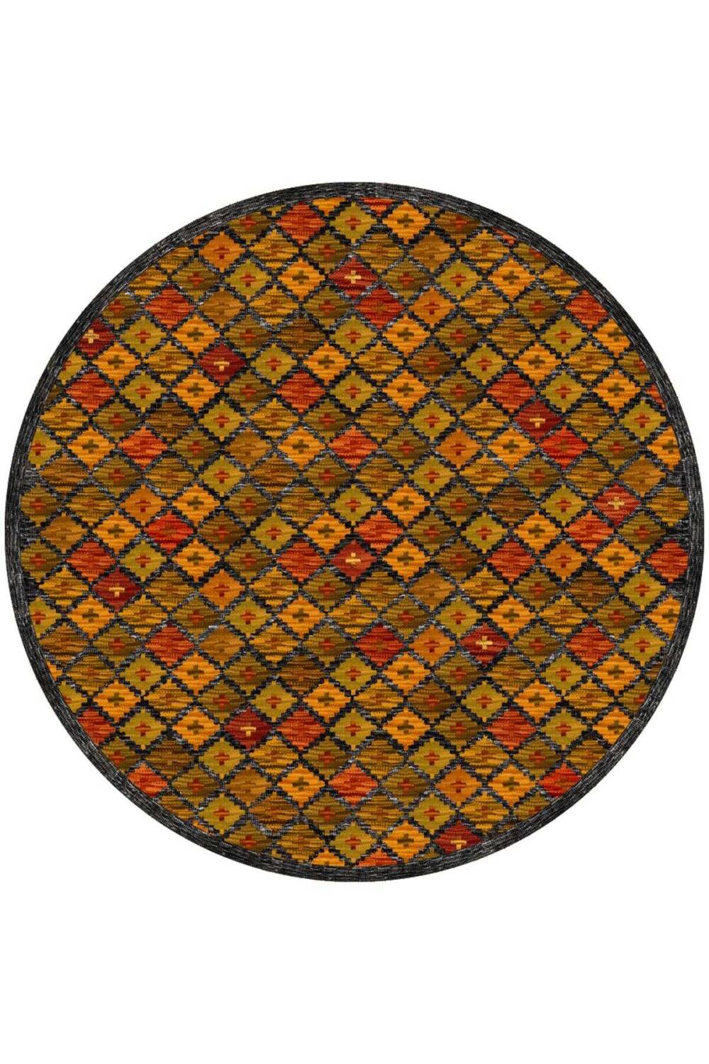 Frenda Home Kilim Desen Pamuk Taban Baskılı Yuvarlak Halı Kiremit - 1