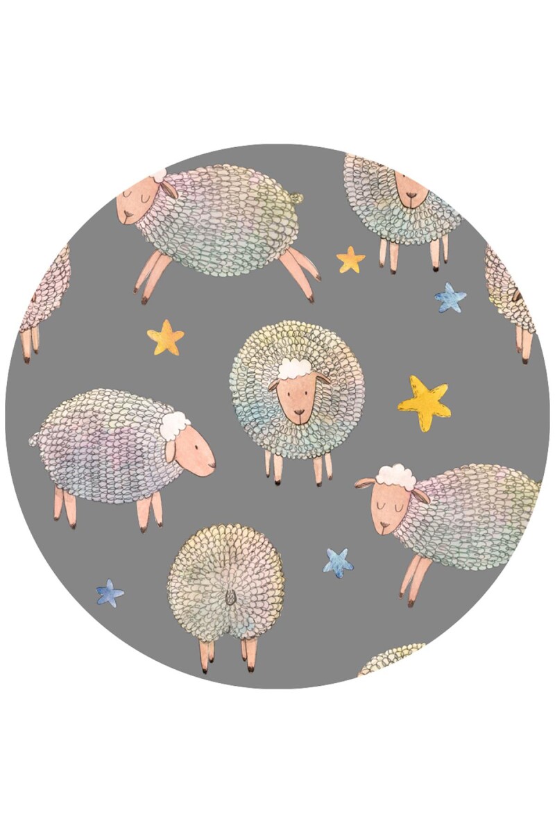 Frenda Home Koyun Desenli Kaymaz Deri Taban Yuvarlak Çocuk Ve Bebek Halısı Gri 