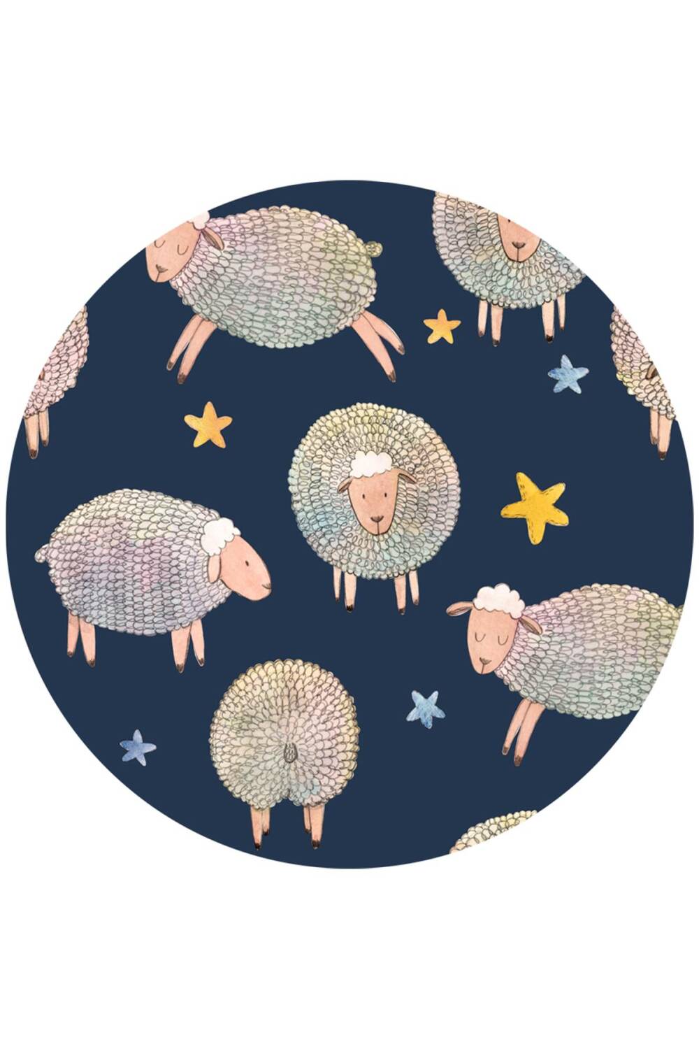 Frenda Home Koyun Desenli Kaymaz Deri Taban Yuvarlak Çocuk Ve Bebek Halısı Lacivert - 1