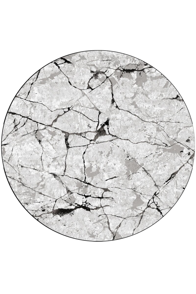 Frenda Home Mermer Desen Deri Taban Yuvarlak Halı Gri 