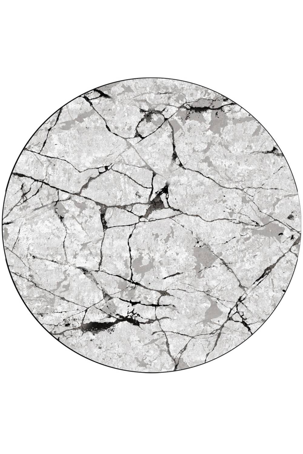 Frenda Home Mermer Desen Deri Taban Yuvarlak Halı Gri - 1