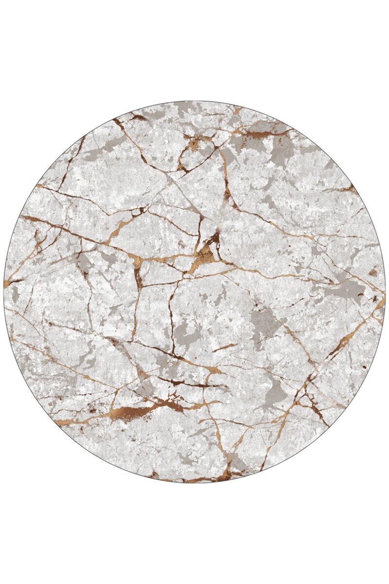 Frenda Home Mermer Desen Deri Taban Yuvarlak Halı Kahve - Frenda