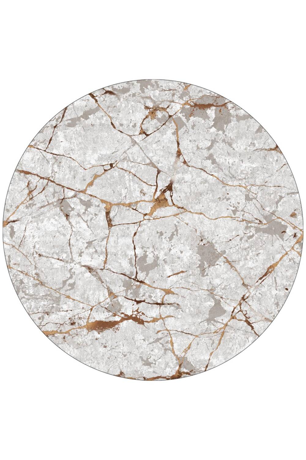 Frenda Home Mermer Desen Deri Taban Yuvarlak Halı Kahve - 1