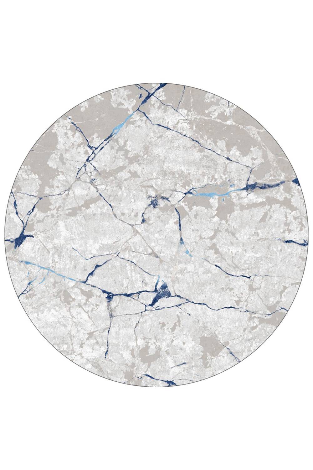 Frenda Home Mermer Desen Deri Taban Yuvarlak Halı Mavi - 1