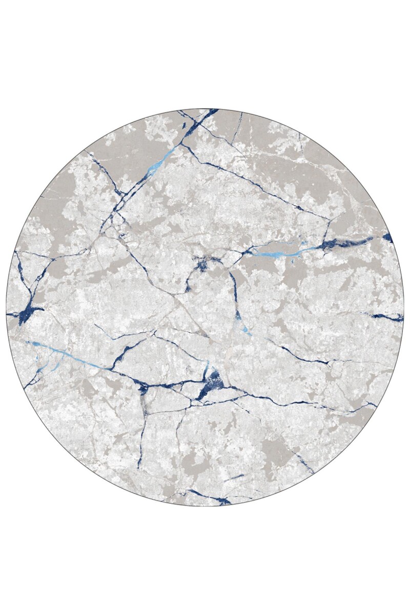 Frenda Home Mermer Desen Deri Taban Yuvarlak Halı Mavi - Frenda