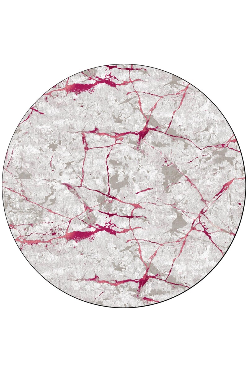 Frenda Home Mermer Desen Deri Taban Yuvarlak Halı Pembe - Frenda