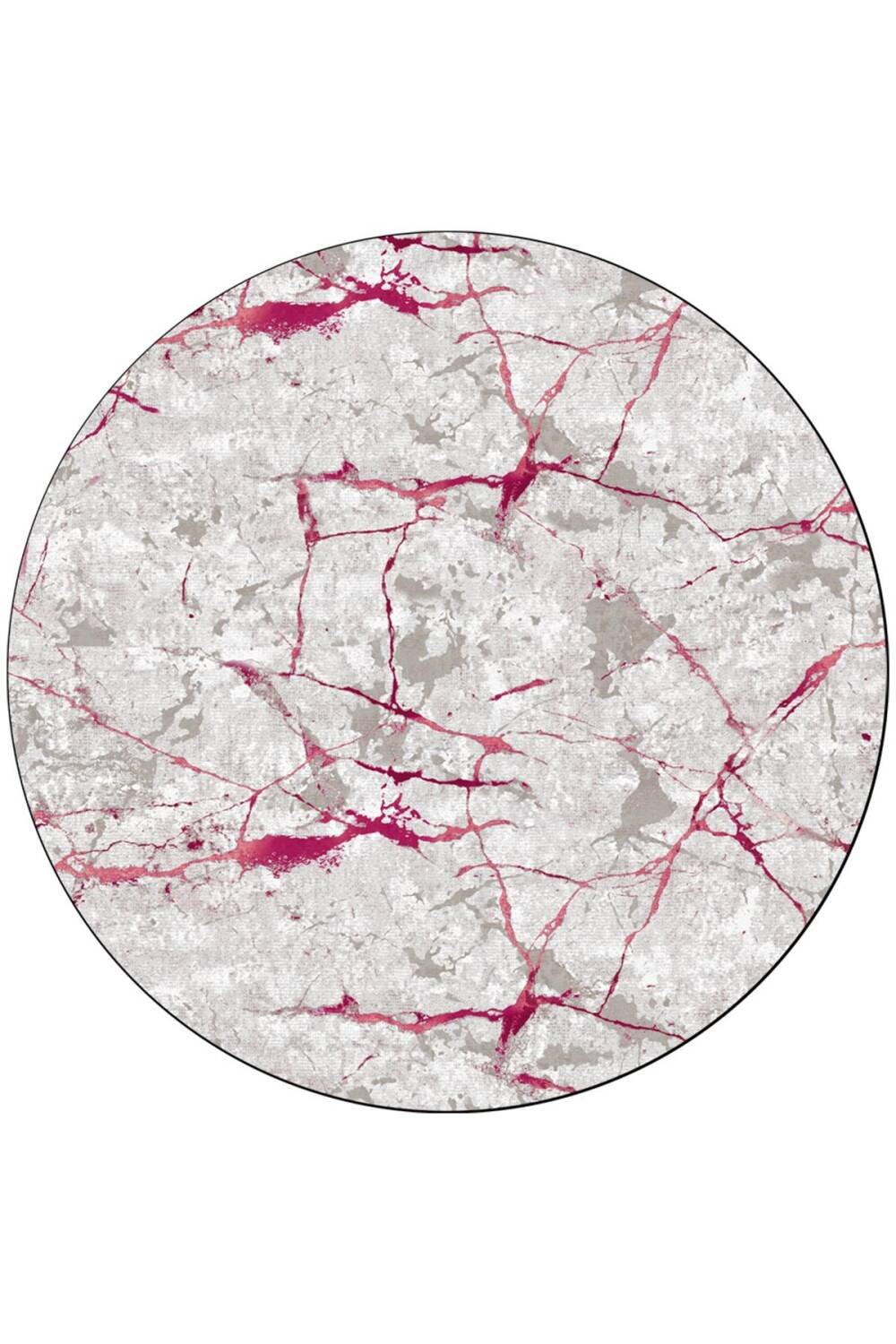 Frenda Home Mermer Desen Deri Taban Yuvarlak Halı Pembe - 1