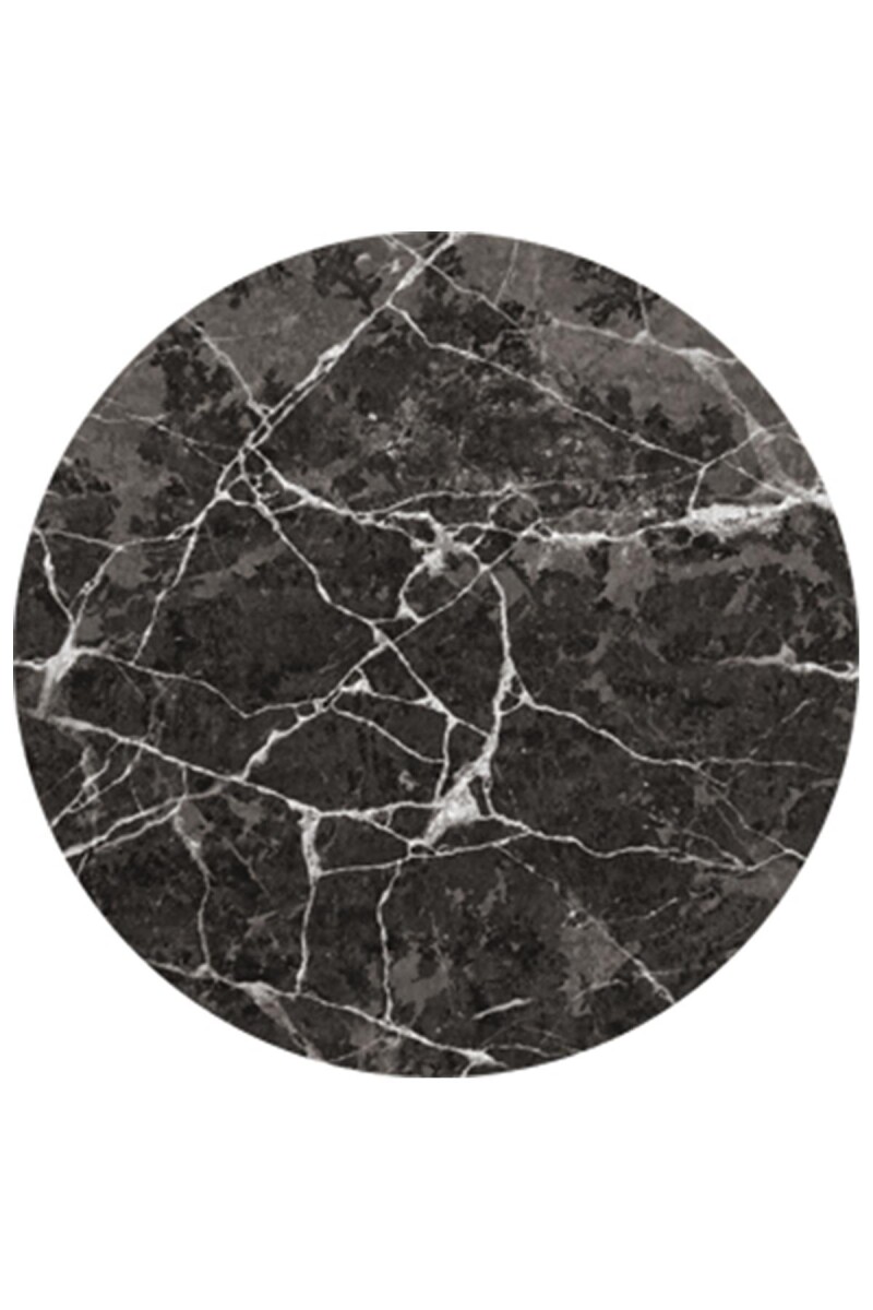 Frenda Home Mermer Desen Deri Taban Yuvarlak Halı Siyah - Frenda