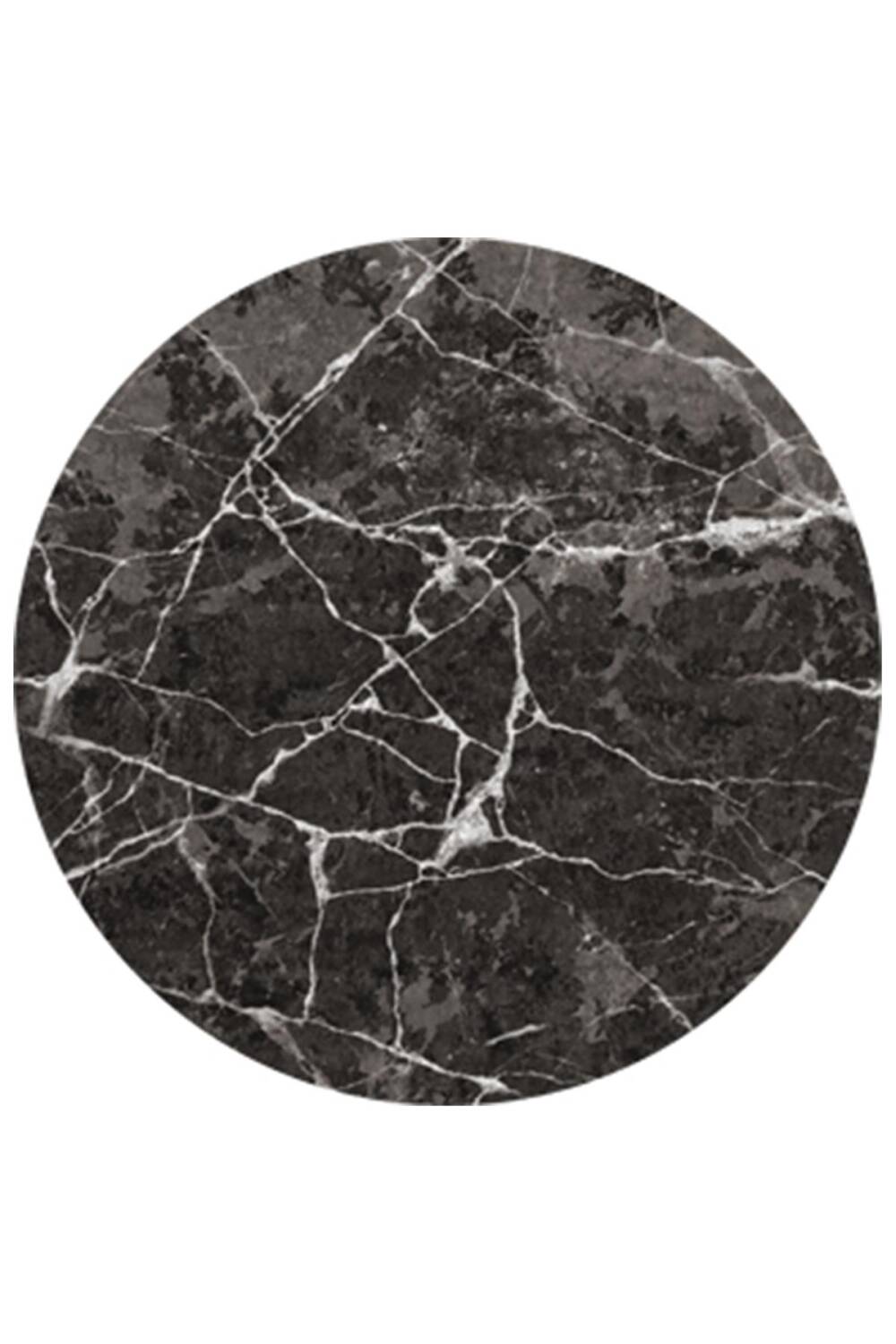Frenda Home Mermer Desen Deri Taban Yuvarlak Halı Siyah - 1