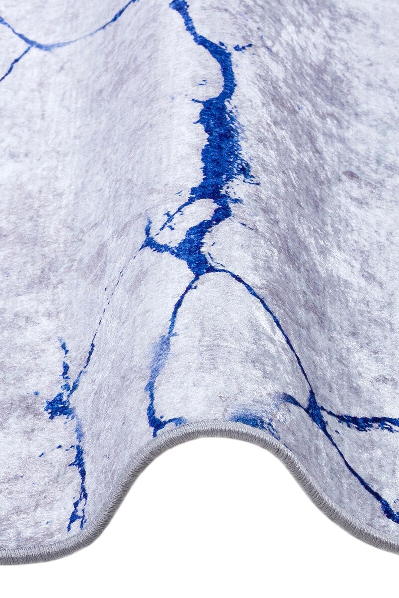 Frenda Home Mermer Desen Kaymaz Deri Taban Baskılı Halı Mavi - 3