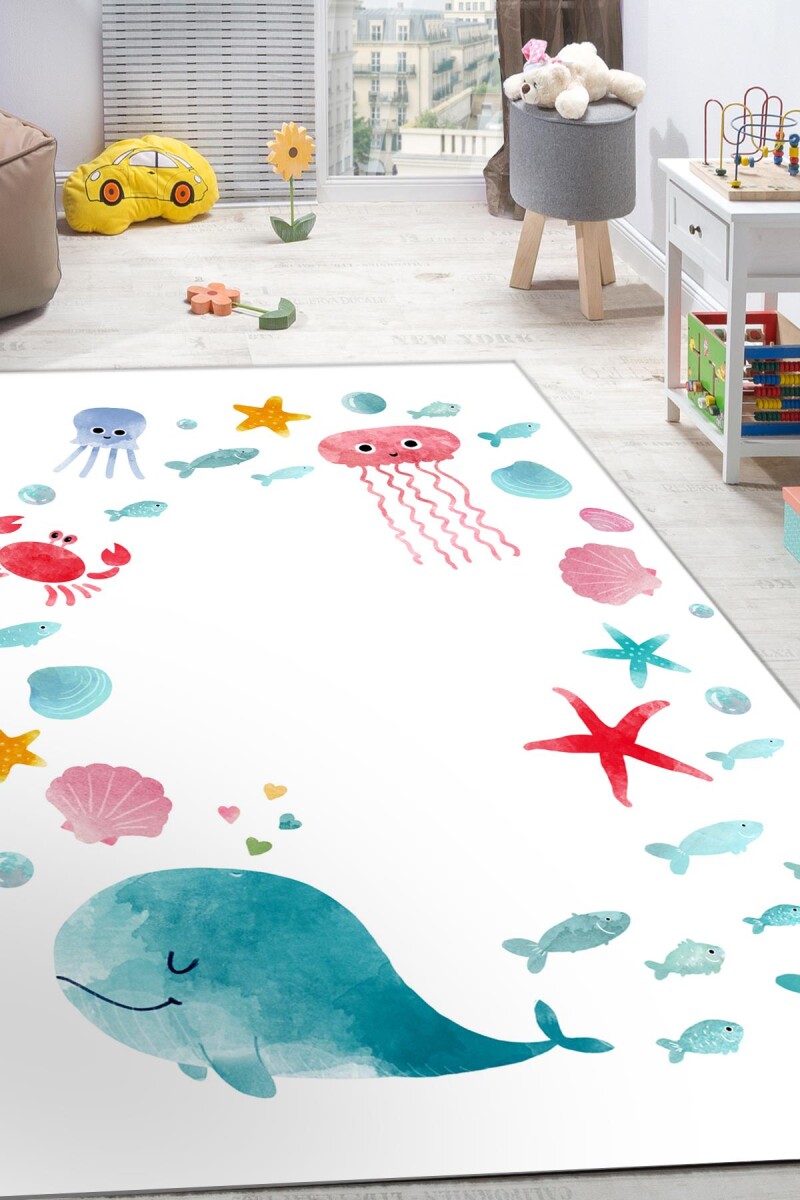 Frenda Home Okyanus Desenli Kaymaz Deri Taban Çocuk Halısı - Frenda