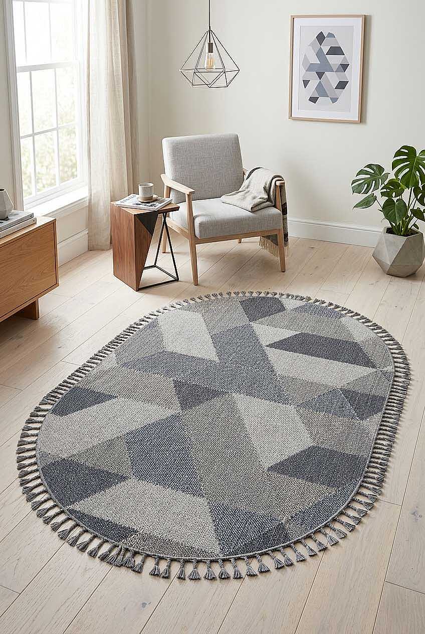 Frenda Home Oslo Pinterest İskandinav Desenli Oval Halı 19477 Gri