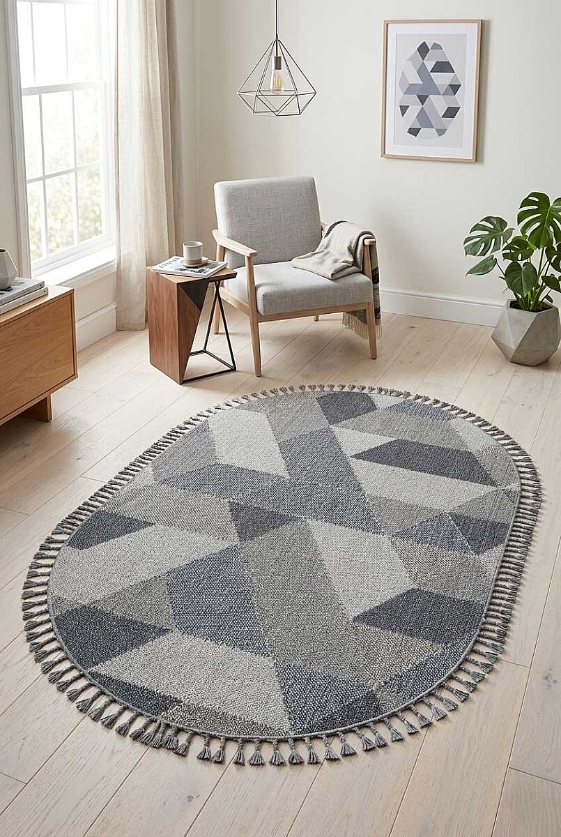 Frenda Home Oslo Pinterest İskandinav Desenli Oval Halı 19477 Gri - Frenda