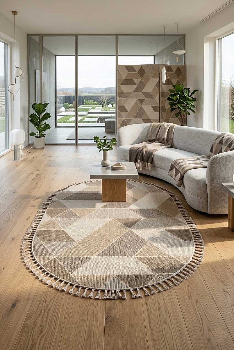 Frenda Home Oslo Pinterest İskandinav Desenli Oval Halı 19477 Kahve - Frenda