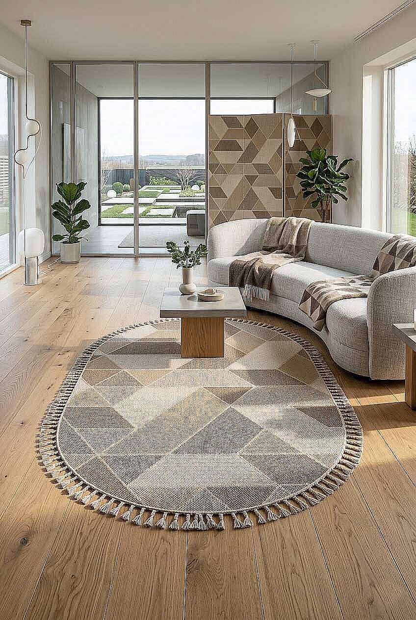Frenda Home Oslo Pinterest İskandinav Desenli Oval Halı 19477 Kahve - 1