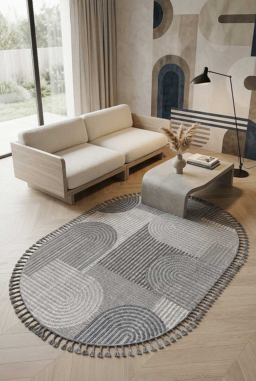 Frenda Home Oslo Pinterest İskandinav Desenli Oval Halı 19480 Gri