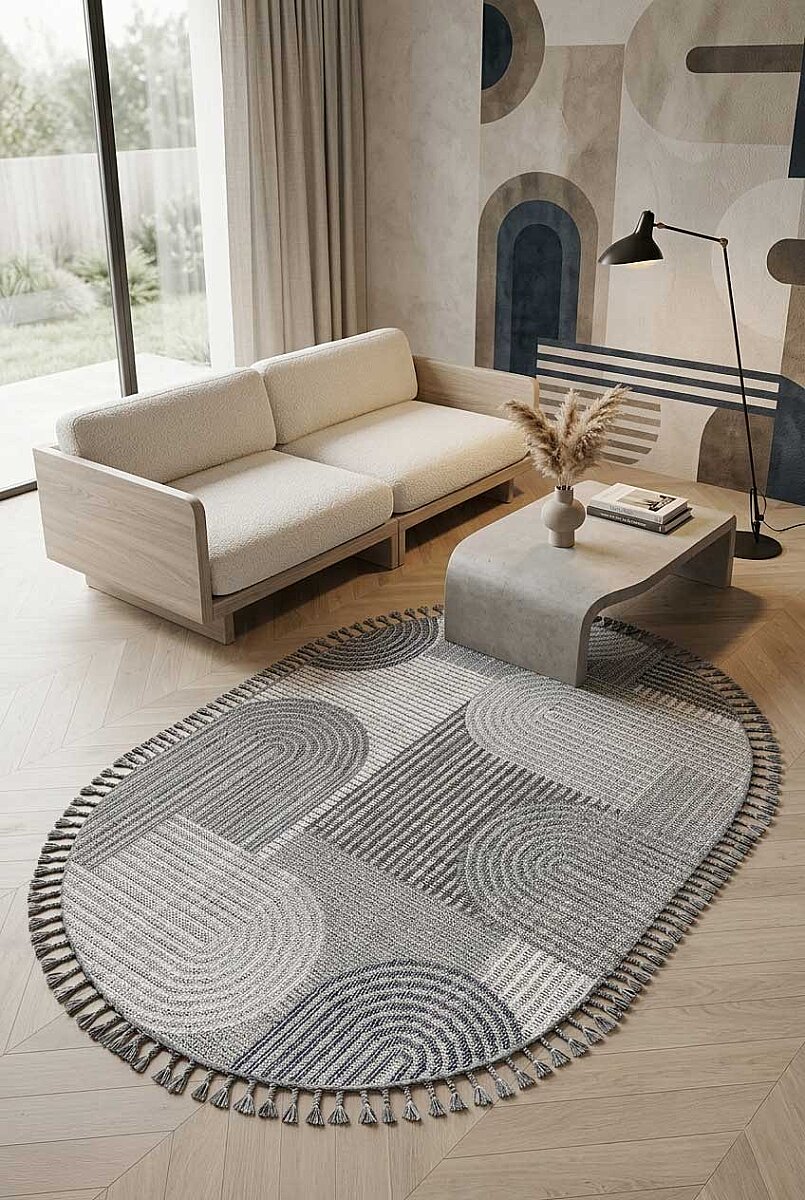 Frenda Home Oslo Pinterest İskandinav Desenli Oval Halı 19480 Gri - Frenda