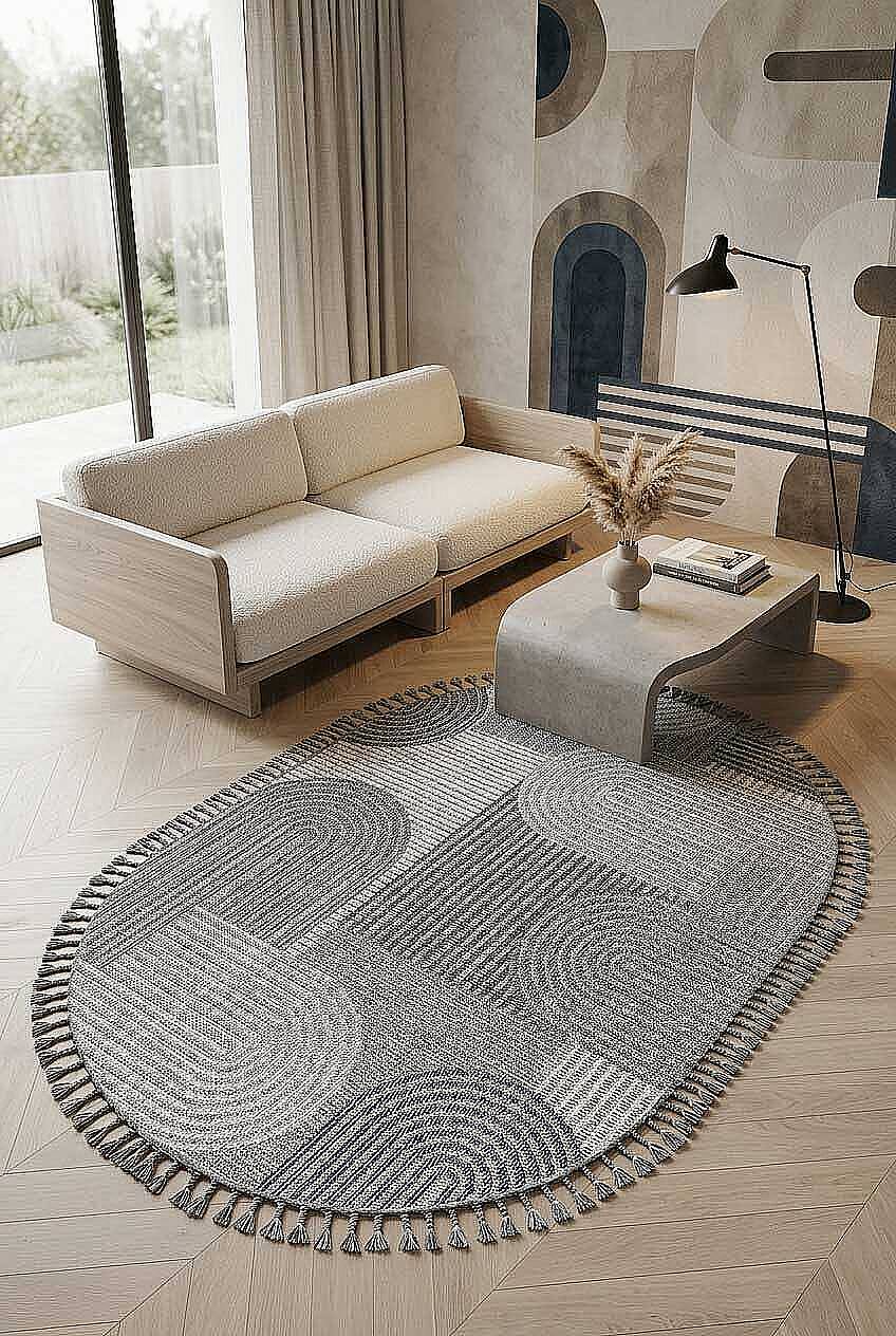 Frenda Home Oslo Pinterest İskandinav Desenli Oval Halı 19480 Gri - 1
