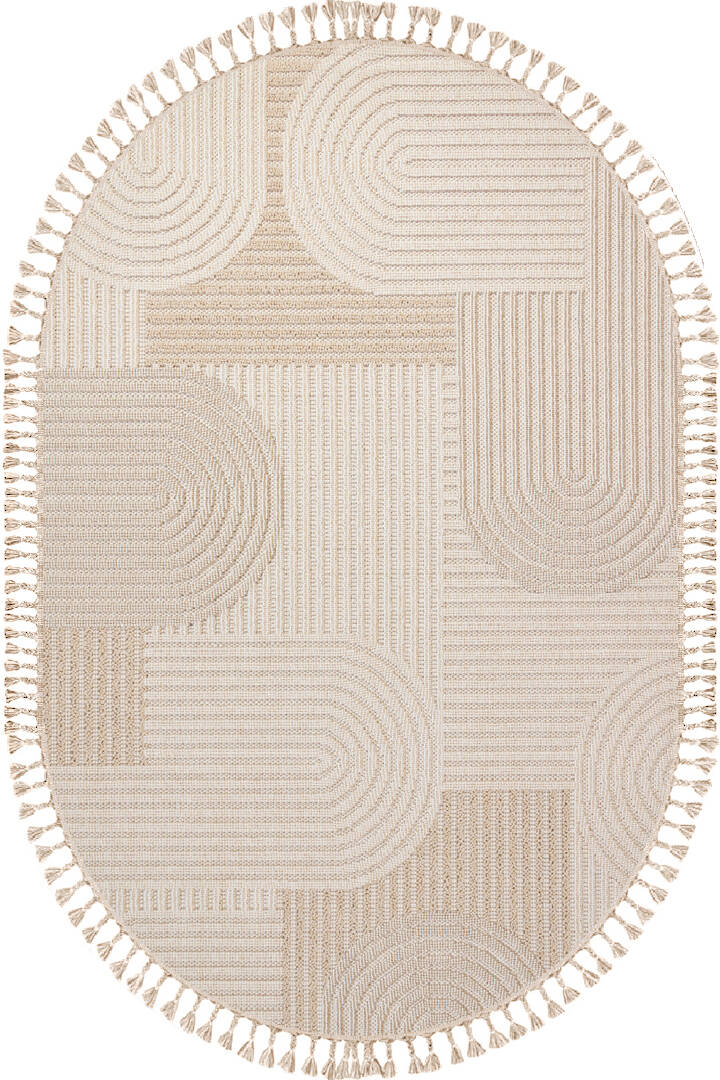 Frenda Home Oslo Pinterest İskandinav Desenli Oval Halı 19481 Bej - 1