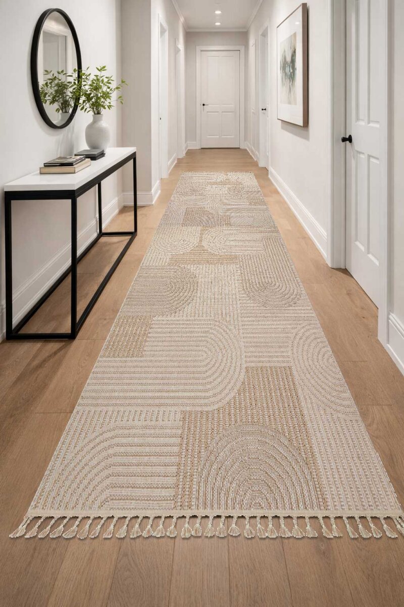 Frenda Home Oslo Pinterest İskandinav Desenli Yolluk Kesme Halı 19481 Bej 