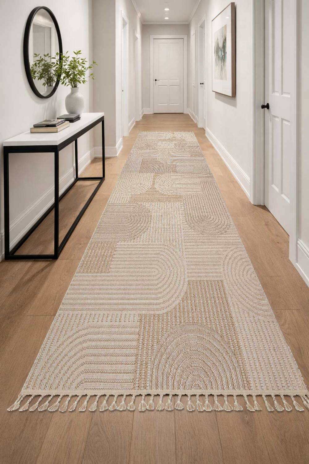 Frenda Home Oslo Pinterest İskandinav Desenli Yolluk Kesme Halı 19481 Bej - 1