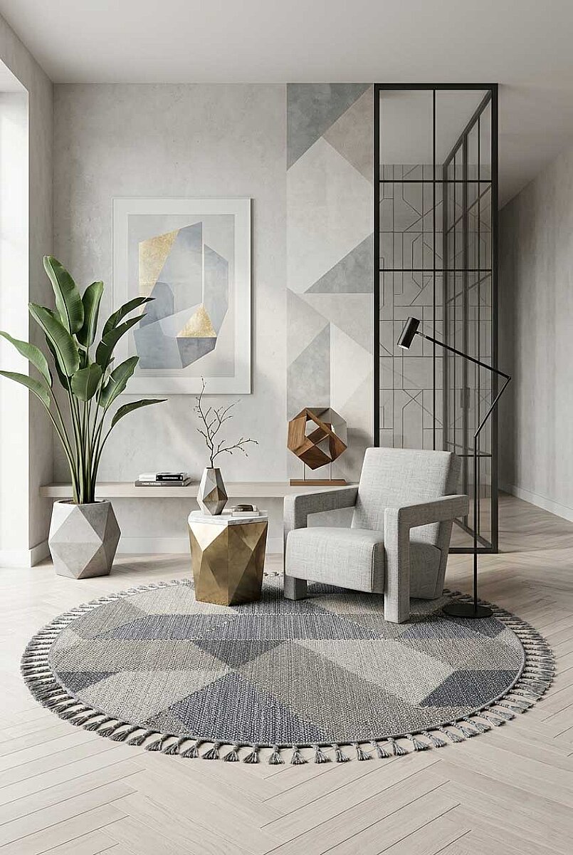Frenda Home Oslo Pinterest İskandinav Desenli Yuvarlak Halı 19477 Gri - Frenda