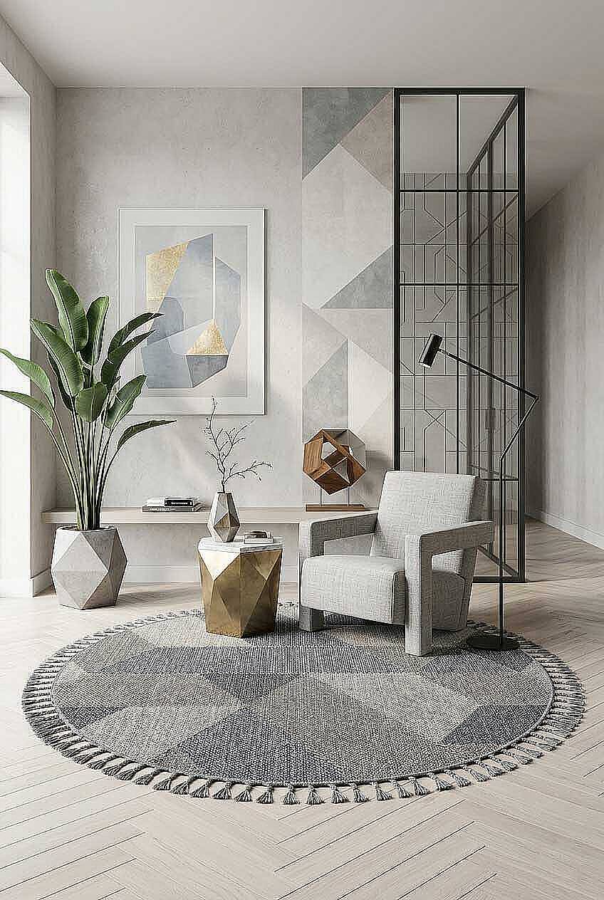 Frenda Home Oslo Pinterest İskandinav Desenli Yuvarlak Halı 19477 Gri - 1