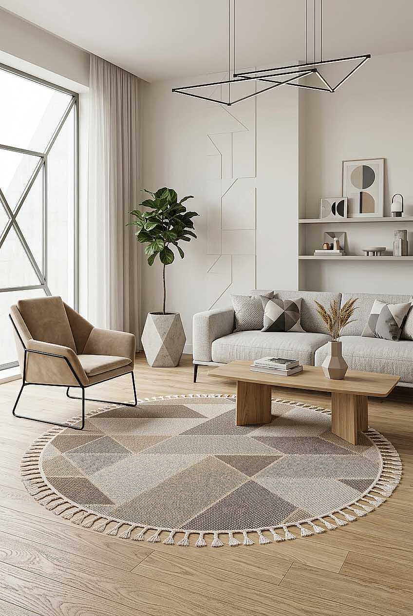 Frenda Home Oslo Pinterest İskandinav Desenli Yuvarlak Halı 19477 Kahve