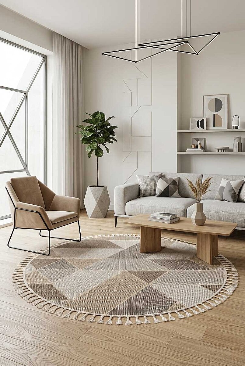 Frenda Home Oslo Pinterest İskandinav Desenli Yuvarlak Halı 19477 Kahve - Frenda